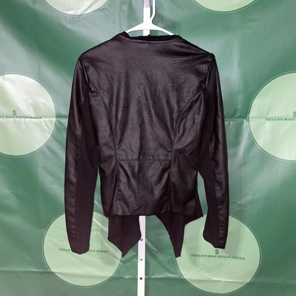 Blank NYC mixed media faux leather/cotton Front Drape Moto Jacket BLACK sz S-EUC - Picture 2 of 6
